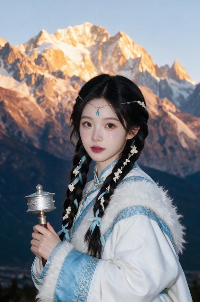 Jade Dragon Snow Mountain Tibetan Costume Theme AI Portrait Generation Effect