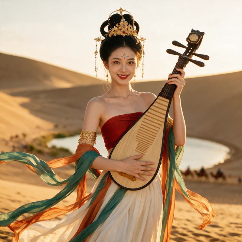 Dunhuang Mingsha Mountain Crescent Spring · AI female style preview