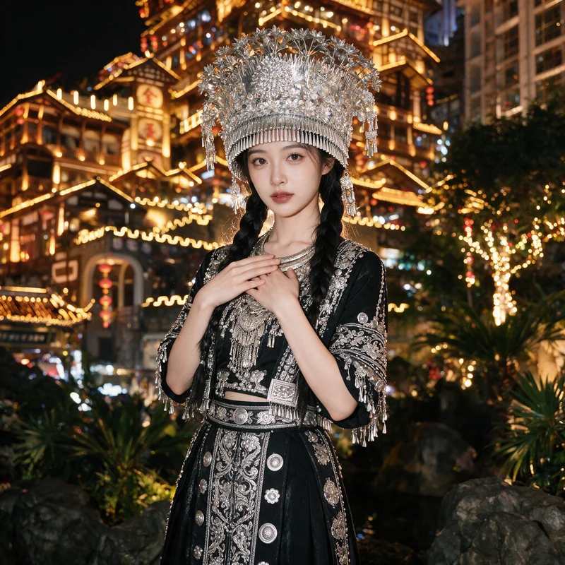 Night view of Hongyadong · AI female style preview