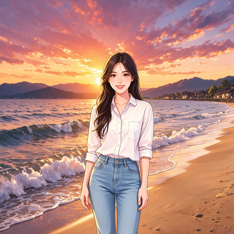 Sunset in Haiyan Village · AI female style preview
